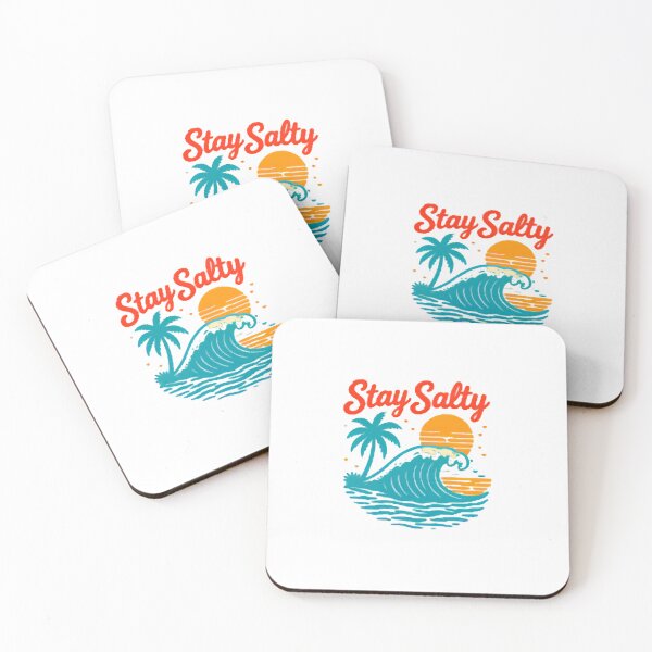 Artikelvorschau, Stay Salty Tropical Beach Sunset — Retro Surf Style Wave and Palm Tree Illustration entworfen und verkauft von Colorful-Garden.
