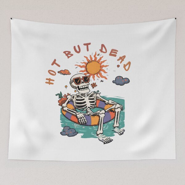 Item preview, Hot To Dead Funny Skeleton Summer Float Beach Vibes Retro Sunset Tropical Chill designed and sold by Region.