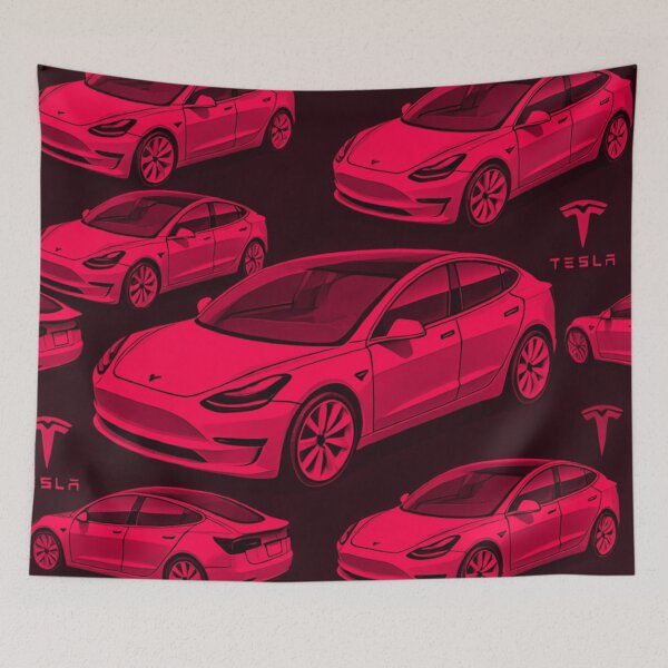 Item preview, Red Tesla Model 3 Cubist Pattern designed and sold by TEEJAMBOREE.