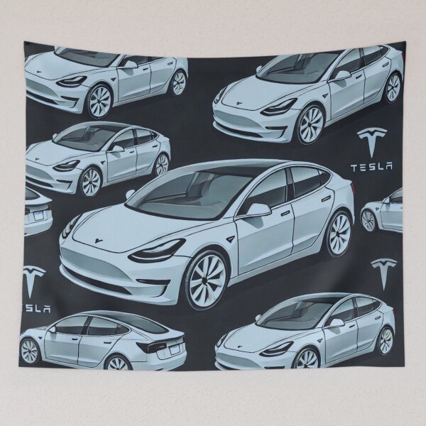 Item preview, Red Tesla Model 3 Cubist Pattern designed and sold by TEEJAMBOREE.