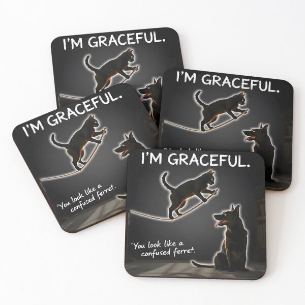 Item preview, Cat: “I’m graceful.” Dog: “You look like a confused ferret.” designed and sold by Creative-RE.
