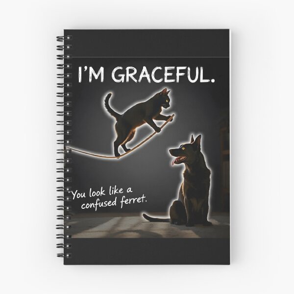 Item preview, Cat: “I’m graceful.” Dog: “You look like a confused ferret.” designed and sold by Creative-RE.