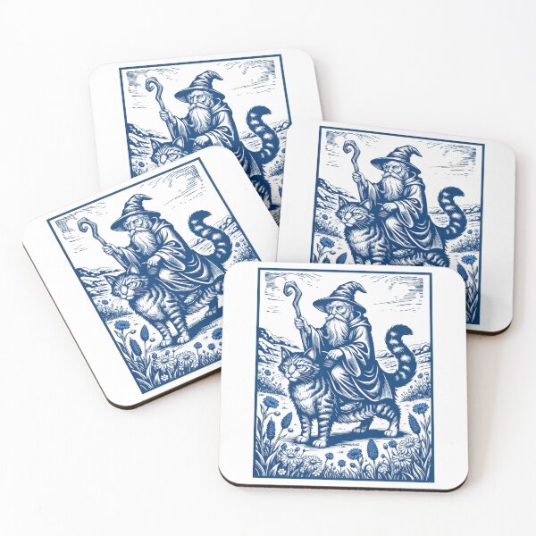 Item preview, Wizard Riding Giant Cat Vintage Woodcut Fantasy Illustration designed and sold by WearVerse440.
