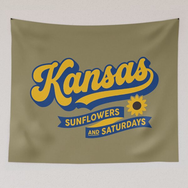 Item preview, Kansas Retro Script Sunflowers and Saturdays Vintage Style designed and sold by Cozy-Old-Pub.