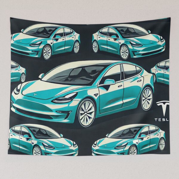 Item preview, Red Tesla Model 3 Cubist Pattern designed and sold by TEEJAMBOREE.