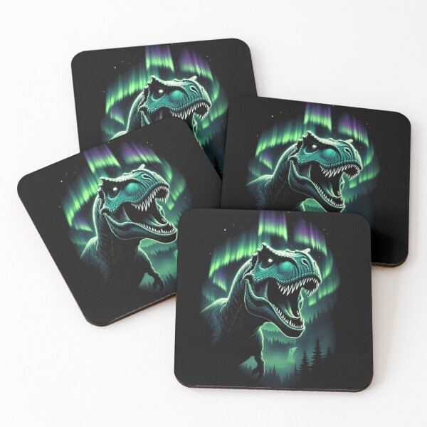 Item preview, Glowing T Rex Roaring Under Aurora Fantasy Dinosaur Art designed and sold by Syrupulse.