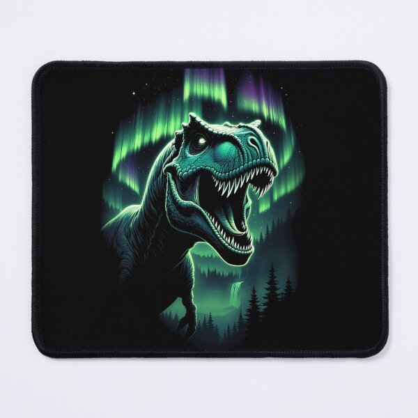 Item preview, Glowing T Rex Roaring Under Aurora Fantasy Dinosaur Art designed and sold by Syrupulse.