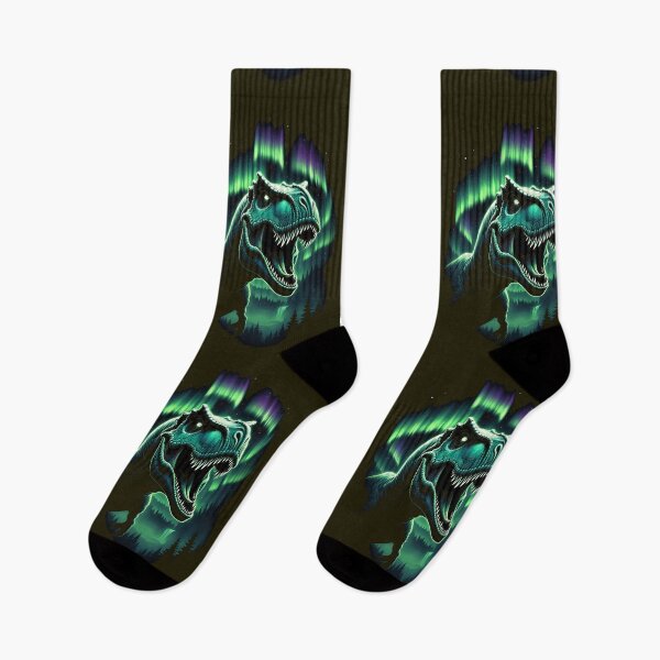 Item preview, Glowing T Rex Roaring Under Aurora Fantasy Dinosaur Art designed and sold by Syrupulse.