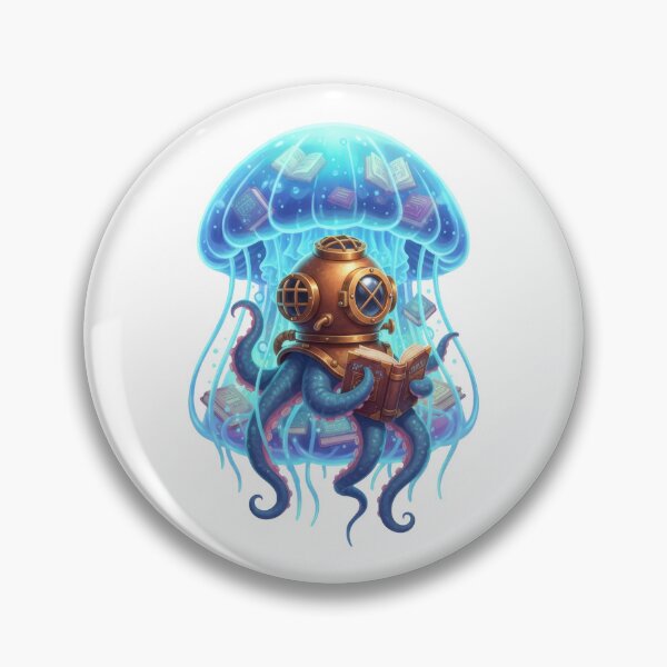 Item preview, octopus wears vintage diving helmet, engrossed book designed and sold by Jdee23.
