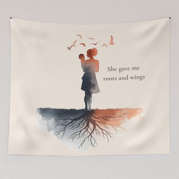 Item preview, She Gave Me Roots and Wings – Minimalist Mother Love Quote Design designed and sold by Ofizkids.