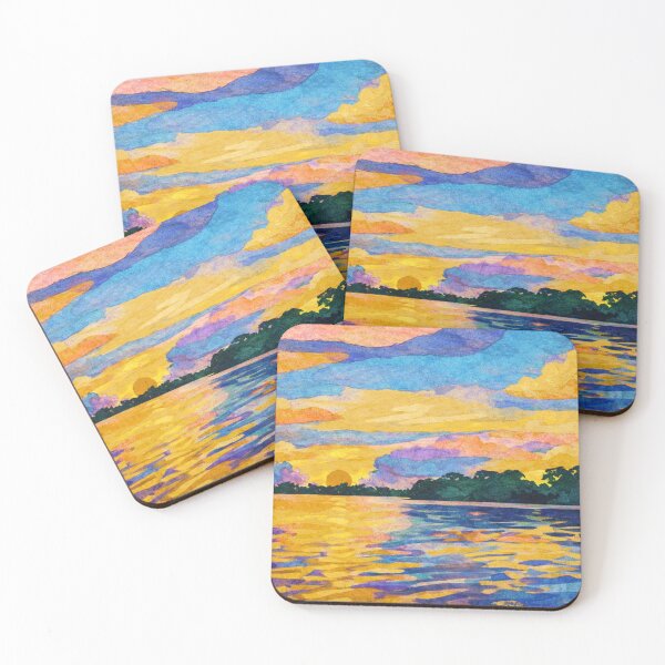 Item preview, Glowing Tropical Sunset, Watercolor Papercut, Childrens Book Illustration designed and sold by SWSandraWechner.