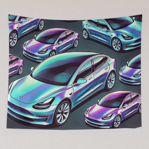 Item preview, Red Tesla Model 3 Cubist Pattern designed and sold by TEEJAMBOREE.