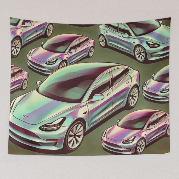 Item preview, Red Tesla Model 3 Cubist Pattern designed and sold by TEEJAMBOREE.