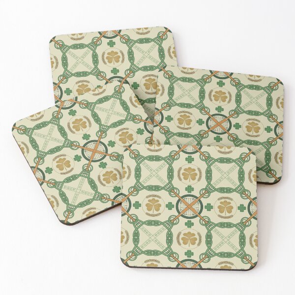 Item preview, Irish Celtic Knot Seamless Pattern – Shamrocks, Hurley Sticks & Traditional Green & Gold designed and sold by Midnight Veil Designs.