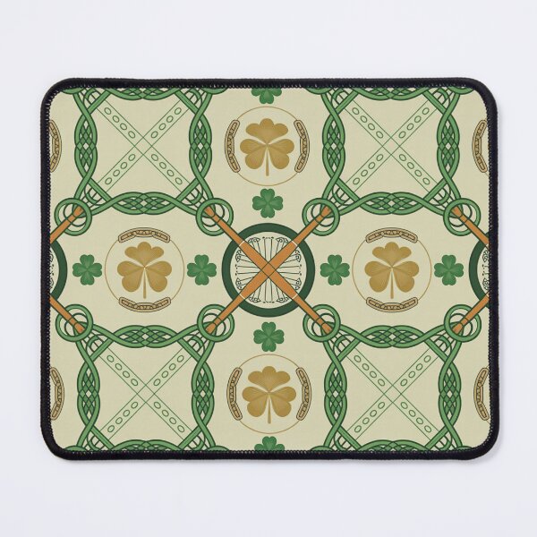 Item preview, Irish Celtic Knot Seamless Pattern – Shamrocks, Hurley Sticks & Traditional Green & Gold designed and sold by Midnight Veil Designs.