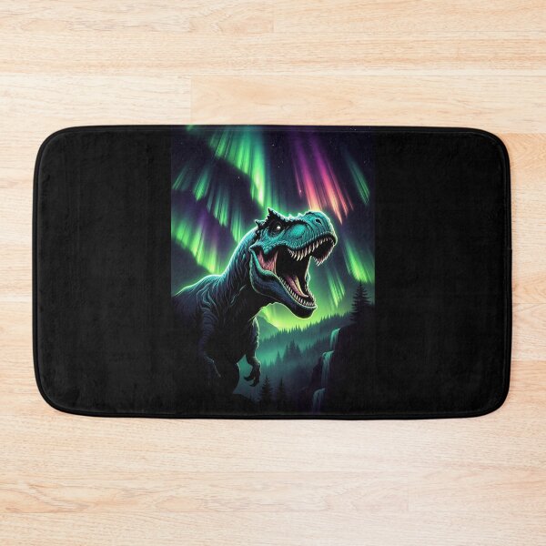 Item preview, Glowing T Rex Roaring Under Aurora Borealis Fantasy Dinosaur Art designed and sold by Syrupulse.