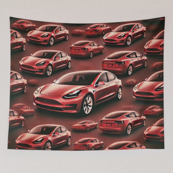 Item preview, Red Tesla Model 3 Cubist Pattern designed and sold by TEEJAMBOREE.
