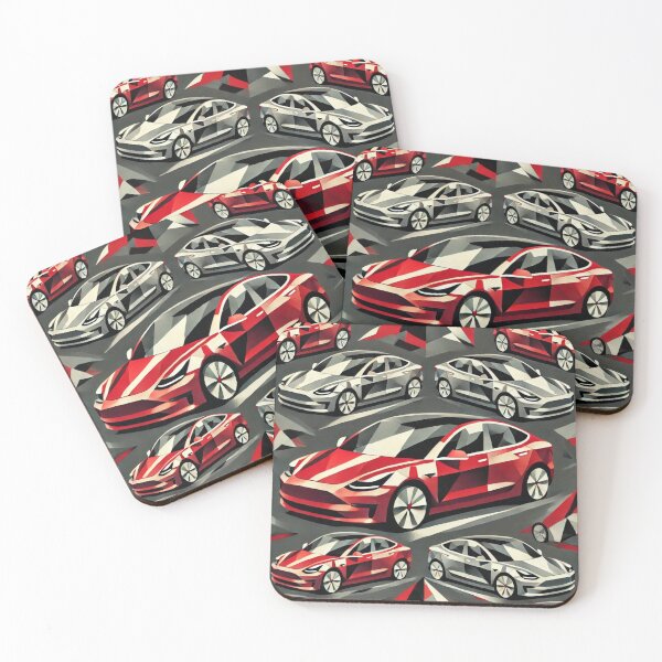 Item preview, Red Tesla Model 3 Cubist Pattern designed and sold by TEEJAMBOREE.
