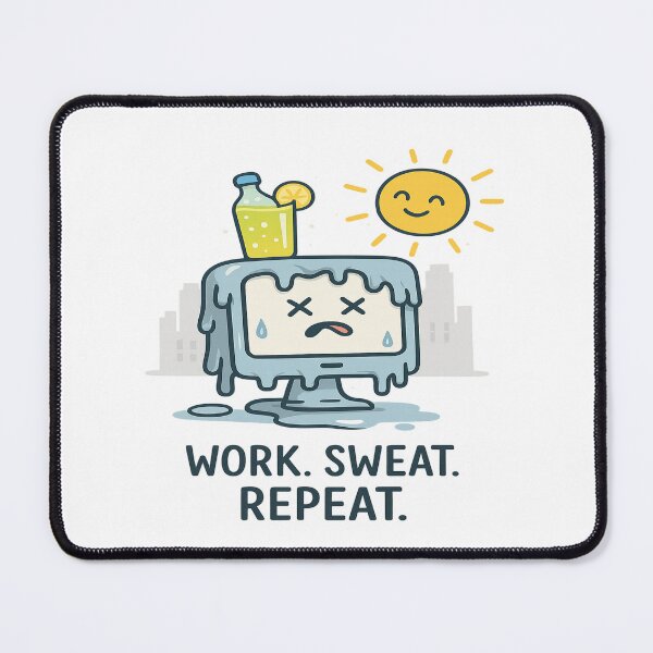 Item preview, Funny Melting Computer “Work Sweat Repeat” | Summer Heat Office Humor designed and sold by Globalcitytees.