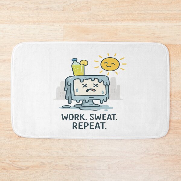 Item preview, Funny Melting Computer “Work Sweat Repeat” | Summer Heat Office Humor  designed and sold by Globalcitytees.