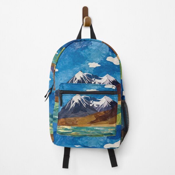 Item preview, Mountain Lagoon with Blue Sky, Colorful Mixed Media Digital Collage designed and sold by SWSandraWechner.