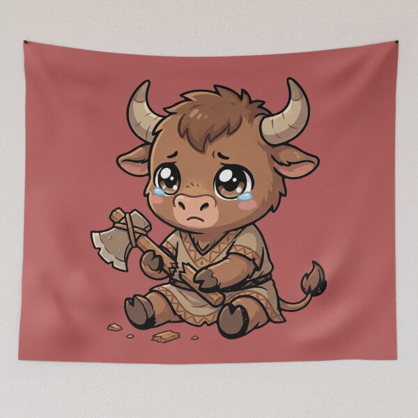 Item preview, Sad baby Minotaur with Broken Axe designed and sold by MythoWorldddd.