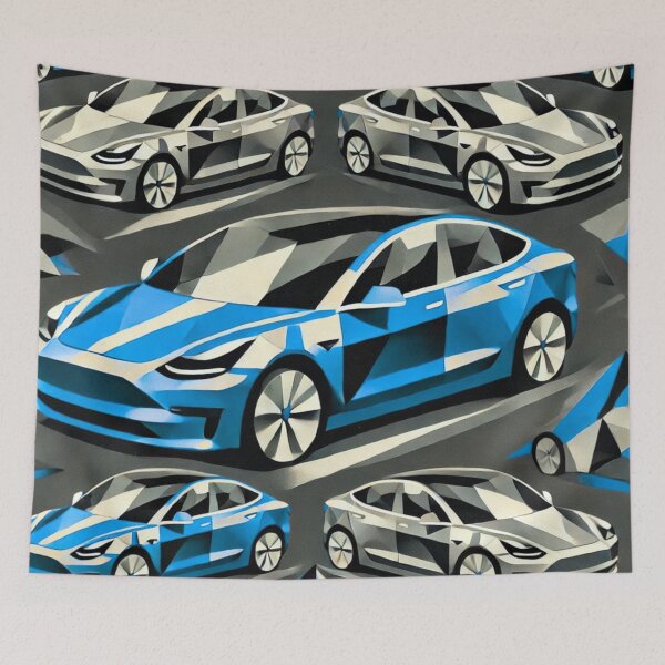 Item preview, Red Tesla Model 3 Cubist Pattern designed and sold by TEEJAMBOREE.