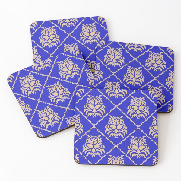 Item preview, Gold damask pattern on a blue background seamless wallpaper designed and sold by ChaReePat.