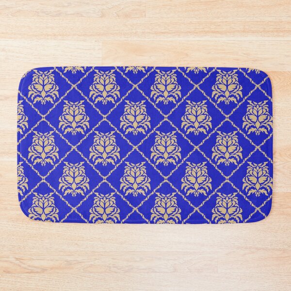 Item preview, Gold damask pattern on a blue background seamless wallpaper designed and sold by ChaReePat.