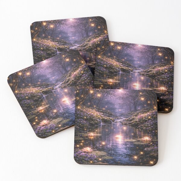 Item preview, Enchanted Glowing Lotus Stream | Mystical Purple Fantasy Forest Art designed and sold by MythicPortals.