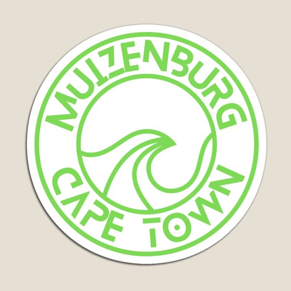 Aperçu de l'œuvre MUIZENBERG — Autocollant de surf Afrique du Sud (vert) (Collection Spots de surf) créée et vendue par Hob's Sticker Shop.