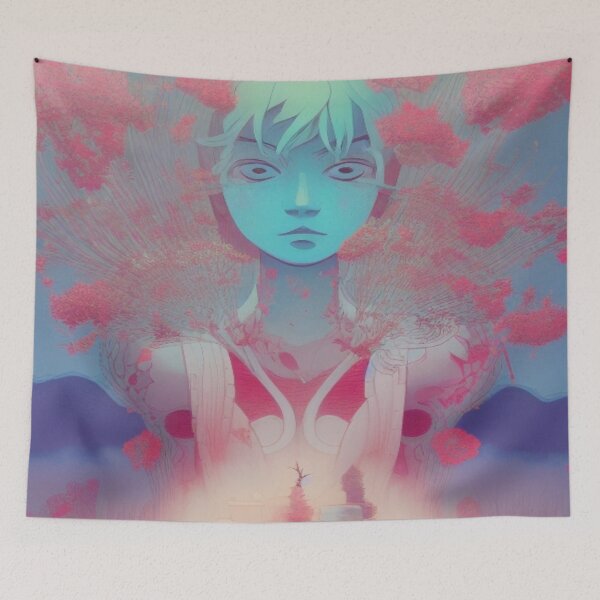 Item preview, Surreal Blue Portrait Art with Floral Organic Energy designed and sold by FotoworldEdel.