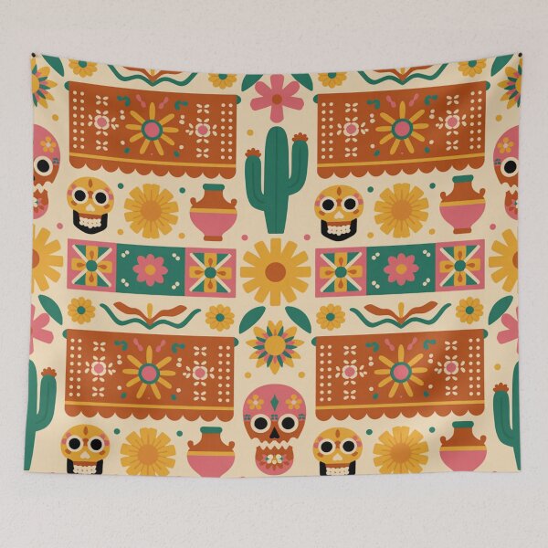 Item preview, Vibrant Mexican Folk Art Seamless Pattern – Sugar Skulls, Cacti & Bright Papel Picado designed and sold by Midnight Veil Designs.