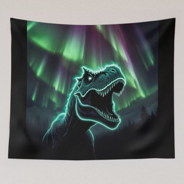 Item preview, Glowing T Rex Roaring Under Aurora Fantasy Design designed and sold by Syrupulse.