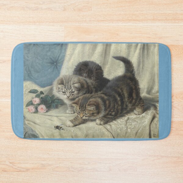 Item preview, Three Curious Kittens with Bumblebee and Pink Roses designed and sold by artmaker7.