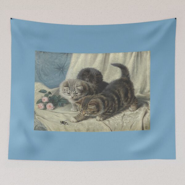 Item preview, Three Curious Kittens with Bumblebee and Pink Roses designed and sold by artmaker7.
