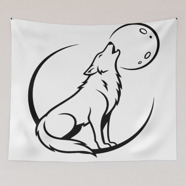 Item preview, Minimalist Howling Wolf Under the Moon Line Art designed and sold by mirojurin by AXXISS .