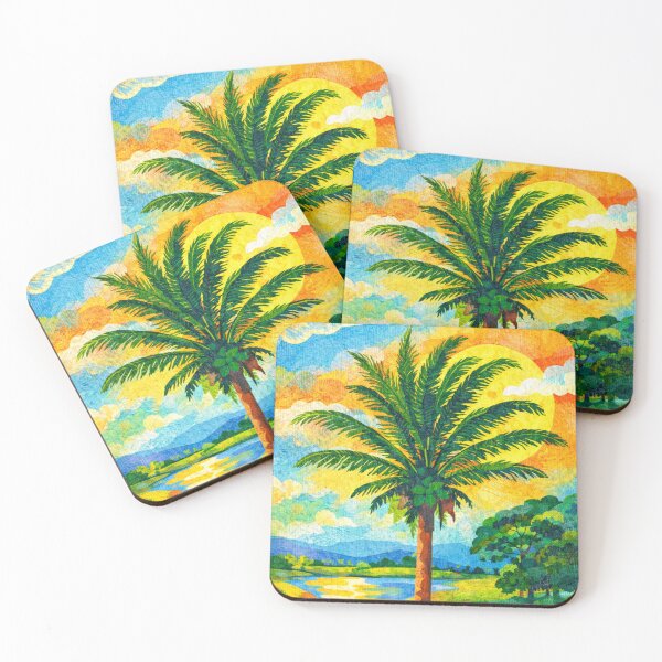 Item preview, Palm Tree with Sunny Sky, Colorful Mixed Media Digital Collage,  designed and sold by SWSandraWechner.