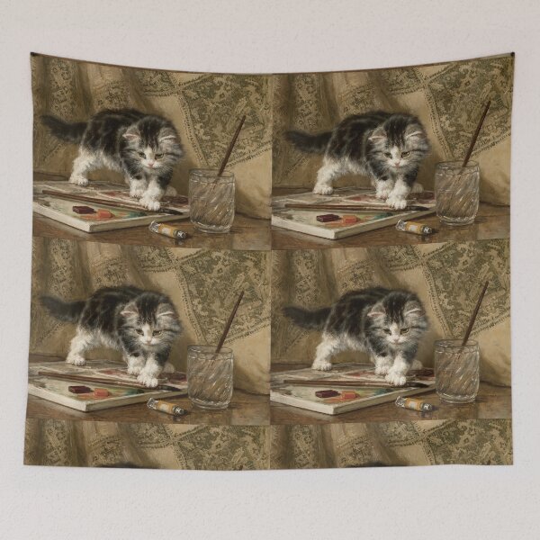 Item preview, Curious black and white kitten exploring art supplies designed and sold by artmaker7.