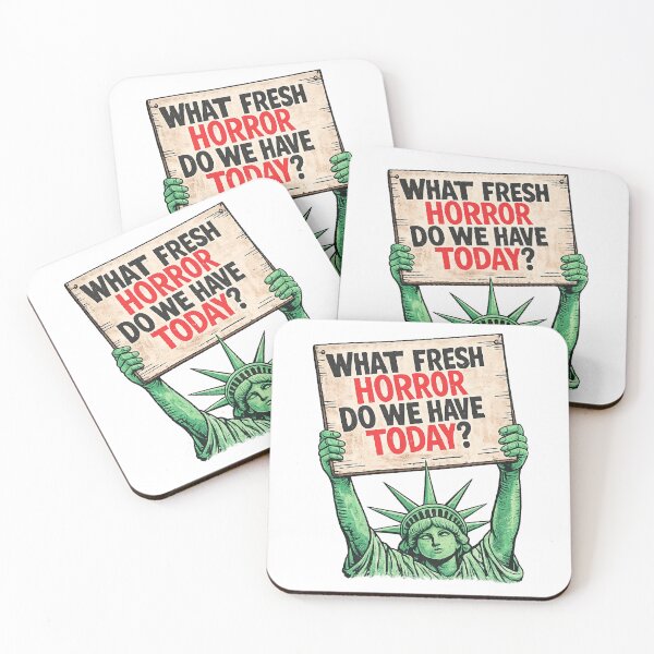 Item preview, What Fresh Horror Do We Have Today Statue of Liberty Protest Sign Satirical Political Resistance Democracy Humor designed and sold by The Junto Shop.