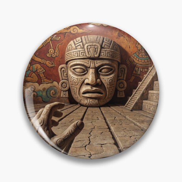 Item preview, Ancient Mesoamerican Inspired Surreal Art – Tribal Stone Mask Dreamscape designed and sold by Wsgreen.