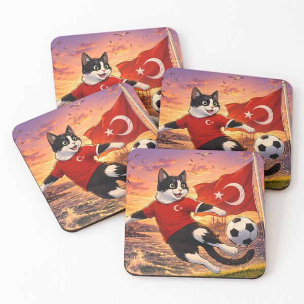 Item preview, Turkish Cat Playing Football – Istanbul Skyline Sunset Cartoon Illustration, World Cup 2026 designed and sold by Pacika.