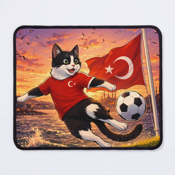 Item preview, Turkish Cat Playing Football – Istanbul Skyline Sunset Cartoon Illustration, World Cup 2026 designed and sold by Pacika.
