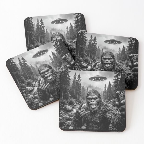 Item preview, Funny Bigfoot Selfie with UFO, Sasquatch Alien Encounter Meme designed and sold by NovaNookStudio.