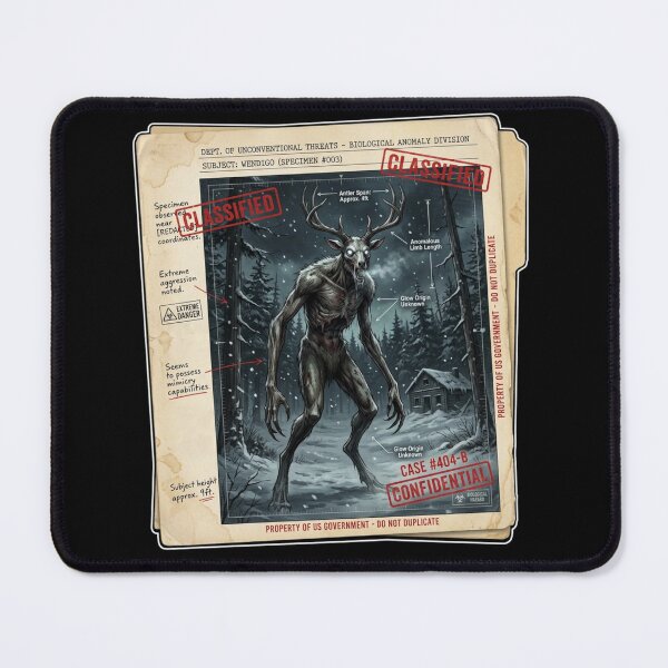 Item preview, Wendigo Classified File – Cryptid Case #404-B | Horror Creature Secret File Street Art designed and sold by PLUSHIWORLDtm.