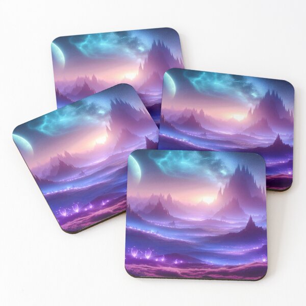 Item preview, Vibrant Cosmic Fantasy Landscape with Glowing Mountain Light designed and sold by FotoworldEdel.