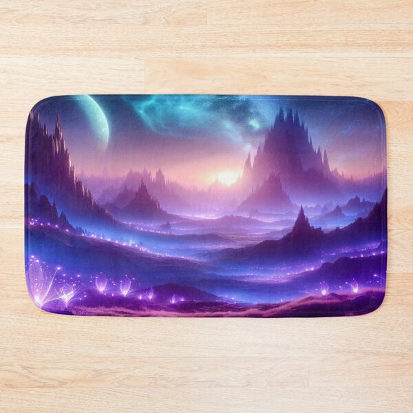 Item preview, Vibrant Cosmic Fantasy Landscape with Glowing Mountain Light designed and sold by FotoworldEdel.