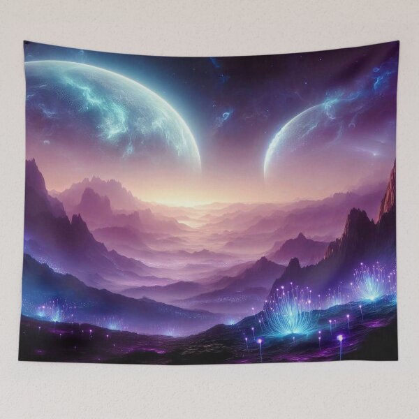 Item preview, Surreal Cosmic Landscape with Twin Moons and Glowing Fantasy Light designed and sold by FotoworldEdel.