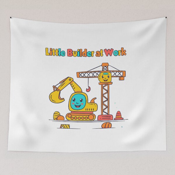 Item preview, Small construction worker at work - excavator and crane designed and sold by FehlingMedia.