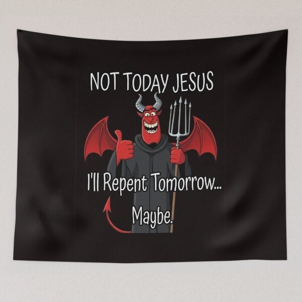 Item preview, Not Today Jesus - Funny Procrastinating Devil Cartoon designed and sold by A-T-H.